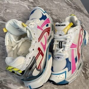 Balenciaga White Sneakers with Pink, Blue & Yellow Accents